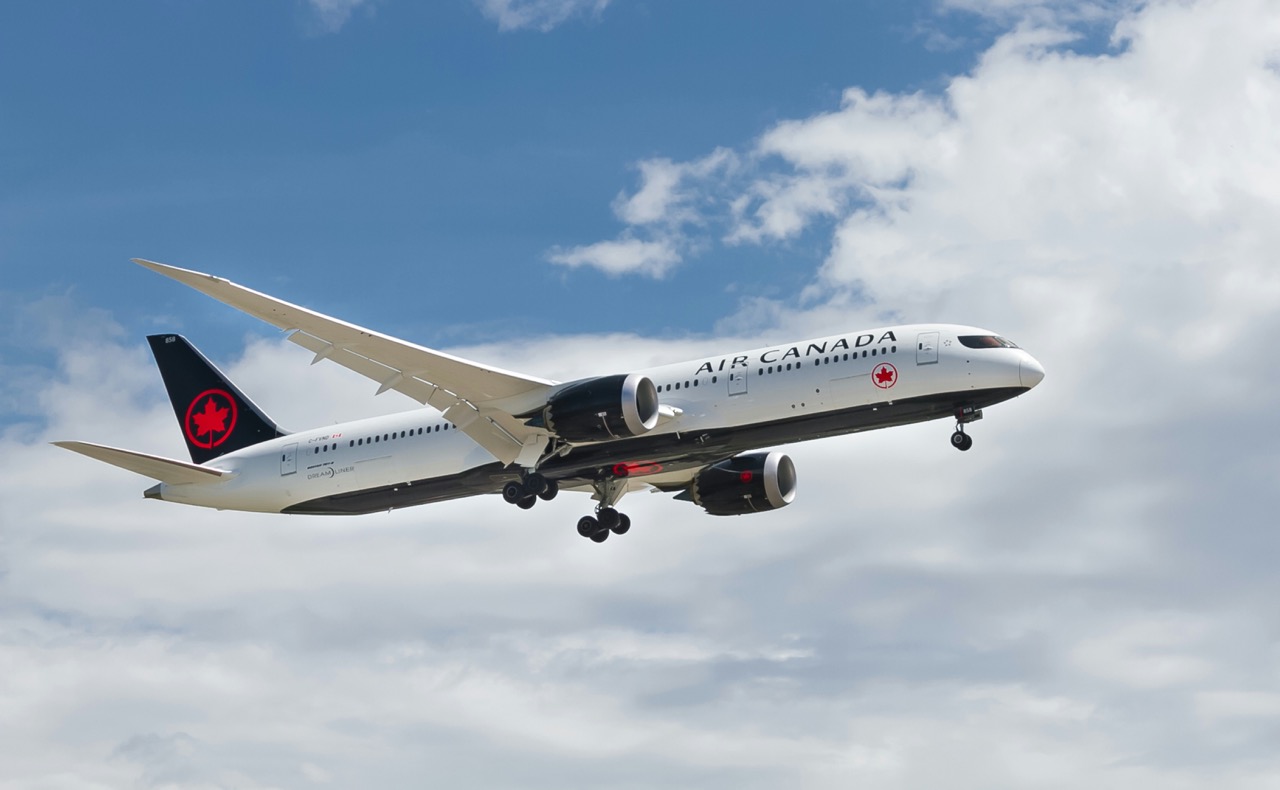 Avion Air Canada en plein vol sous un ciel bleu